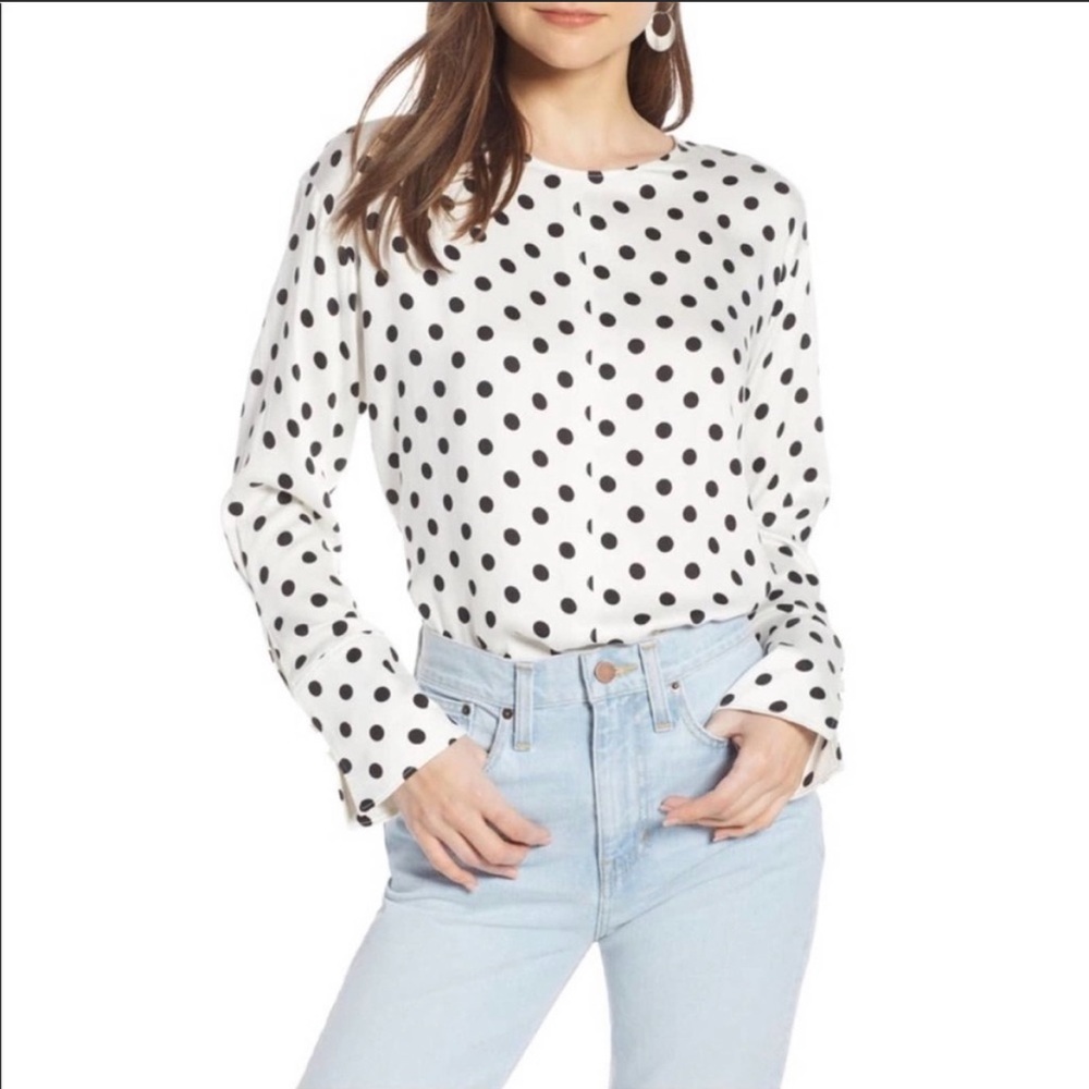Something Navy Black/White Polka Dot Pullover Blouse Size Small